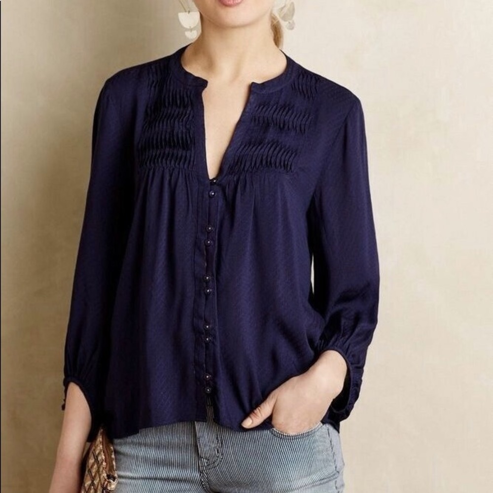 Anthropologie Maeve Peasant Blouse Top Navy - 2